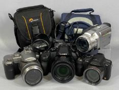 THREE PANASONIC LUMIX DIGITAL CAMERAS with accessories including bags and a Panasonic digital