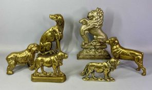 GROUP OF METALWARE 19TH CENTURY & LATER including cast iron lion doorstop, 38cms (h), cast brass dog