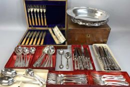 GROUP OF PLATED & OTHER ITEMS including a canteen of cutlery, mahogany cased part set of fish knives
