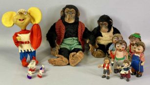 COLLECTION OF VINTAGE SOFT TOYS & DOLLS including a 1960s felt Topo Gigio Spanish mouse, 1950s