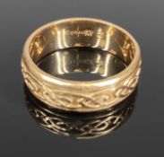 CLOGAU 9CT ROSE GOLD BAND RING with Celtic knot design, 8.9gms, size Z Provenance: private