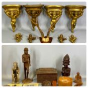GROUP OF COLLECTABLES including treen, African figures, busts, Eastern box, various cherubic wall