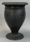 WEDGWOOD BLACK BASALT VASE with leaf, grape and vine leaf moulded rim, base moulded with acanthus