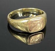 CLOGAU 9CT GOLD SIGNET RING with rose gold inset dragon emblem, 6.3gms, size T Provenance: private