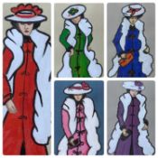 ‡ LEON KING (British Contemporary) five fashion watercolours - Monday, Tuesday, Wednesday, Thursday,