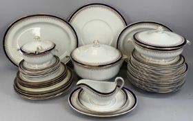 MINTON'S DINNER SERVICE, cream with blue and gilded border, including large circular tureen and