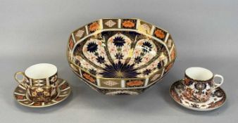 ROYAL CROWN DERBY IMARI CHINA 1128 HEXAGONAL BOWL, 24cms (diam.), 3834 cup and saucer, 1128 saucer