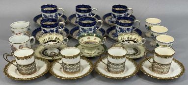 GROUP OF TABLEWARE including four Aynsley coffee cups with gilded decorated rims and with silver