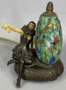 ART DECO STYLE BRONZED SPELTER TABLE LAMP cast as seated female with composite face, chest and arms,