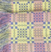 WELSH WOOLEN BLANKET, pastel shades of yellow, pink, blue and orange, double sided and fringed,