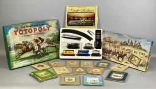 GROUP OF VINTAGE GAMES & BOOKS including a Hornby electric goods train set, nine Beatrix Potter