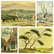 VARIOUS ARTISTS - H. PARKER watercolour - Menai Bridge, signed lower right, 18 x 47.5cms, JAN