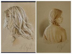 ‡ KAY BOYCE (British Contemporary) pastels on paper a pair - head and shoulder study of a young