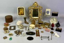 GROUP OF SMALL COLLECTABLES including brass, matchbox holders and vesta cases, trinket boxes, frames