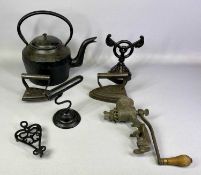CAST IRON KITCHENALIA, 19th century and later including circular kettle and cover, 31cms (h),