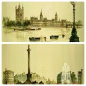 ‡ H. MOSS (British 20th century) oils on canvas a pair - Nelson's Column and Houses of