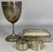 GROUP OF SILVER ITEMS, Victorian rectangular silver box, gadrooned and with hinged cover, London