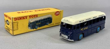 DINKY TOYS no. 283 B.O.A.C COACH, dark blue body, cream roof, light blue hubs, original all card