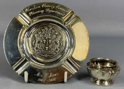 HEAVY CIRCULAR SILVER ASH TRAY with crest to the centre, inscribed 'Cheshire County Council Planning