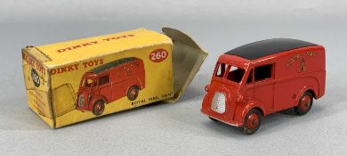 DINKY TOYS no.260 ROYAL MAIL VAN, red body, black roof, red hubs, original all card picture sided