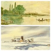 ‡ NEIL JONES (British 20th century) watercolour - winter landscape entitled verso 'Shropshire