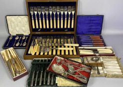 QUANTITY OF CUTLERY including mahogany cased set of twelve fish knives and forks, cased set of six