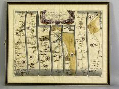 17TH CENTURY HAND COLOURED ENGRAVED MAP BY JOHN OGILBY, The Continuation of the Road from London