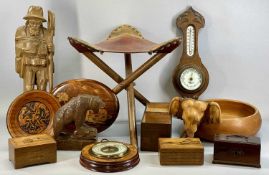 GROUP OF TREEN & OTHER ITEMS including black forest type carved figure of a bear, 21cms (h),