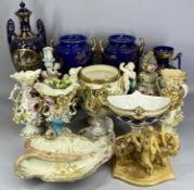 CONTINENTAL CERAMICS GROUP including Eichwald pipe stand in the form of boy with horse, cream glazed