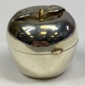 ASPREY & GARRARD MINIATURE SILVER BOX in the form of an apple, hinged cover with leaf finial,