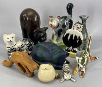 GROUP OF DECORATIVE ORNAMENTAL CATS, various materials including Lorna Bailey comical ceramic