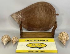 MIXED COLLECTABLES GROUP including a metal Duckhams Motor Oil sign, 27 x 38cms, rosewood folding