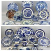 BLUE & WHITE TABLE WARE including a large oval indented tea plate, various dinner and side plates,