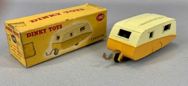 DINKY TOYS no. 190 CARAVAN, two tone cream and yellow, black metal jockey wheel, chrome tow hook,