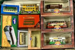 CORGI MATCHBOX BT & SIMILAR DIECAST SCALE MODEL BUS, COACH & TRAMS, a large quantity, boxed