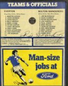 LATE 1970s TEAM SHEET - EVERTON v BOLTON WANDERERS, signed in pen, Bill Shankly, 22 x 17cms