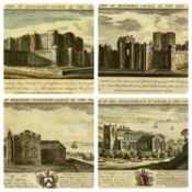 FOUR 18TH CENTURY HAND COLOURED ENGRAVED MAPS BY SAMUEL & NATHANIEL BUCK, The South View of Holyhead