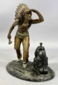 AUSTRIAN COLD PAINTED SPELTER FIGURE, Native American with Tomahawk, stamped Austria on base, 20.