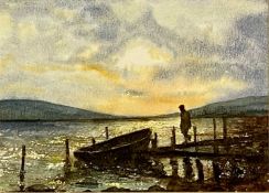 ‡ TIM MOLONEY (British 20th century) watercolour - entitled verso 'Fisherman at Dawn', signed
