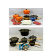 CAST IRON COOKWARE including Le Creuset saucepans and casserole dishes, etc.  Provenance: private