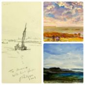 VARIOUS ARTISTS: PHILIPPA JACOBS oil on board - entitled verso 'Prawning off Penrhos', dated 2022,