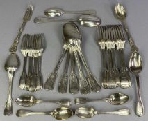 GEORGE III & LATER SILVER FLATWARE, mixed hallmarks and makers, including six table spoons, ten