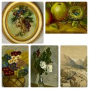 VARIOUS ARTISTS/MEDIUMS: KENNETH ROWNTREE oil on panel - entitled verso 'Two White Roses',