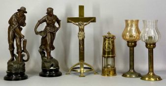 GROUP OF COLLECTABLES including a brass altar crucifix, 41cms (h), Protector Lamp & Lighting Co.