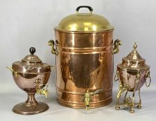 REGENCY COPPER & BRASS SAMOVAR with lion mask ring handles, 36cms (h), another copper samovar with