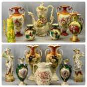 GROUP OF DECORATIVE CERAMICS, 19th century and later including Capodimonte style floral encrusted
