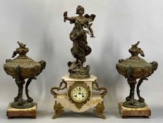 ART NOUVEAU MARBLE MANTEL CLOCK with gilt metal mounts, surmounted with a figure of a lady, 59cms (