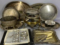 GROUP OF PLATED ITEMS including EPNS oval entree dish and cover, two oval tea trays, two circular
