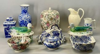 DECORATIVE CERAMICS GROUP, 19th century and later including Royal Creamware ewer, 29cms (h), duck