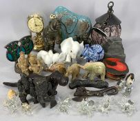 GROUP OF COLLECTABLES including Inuit soapstone carvings, the largest of a male figure signed